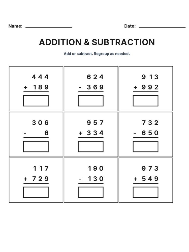 Grade 3 Addition & Subtraction Mixed Review worksheet 27 for kids