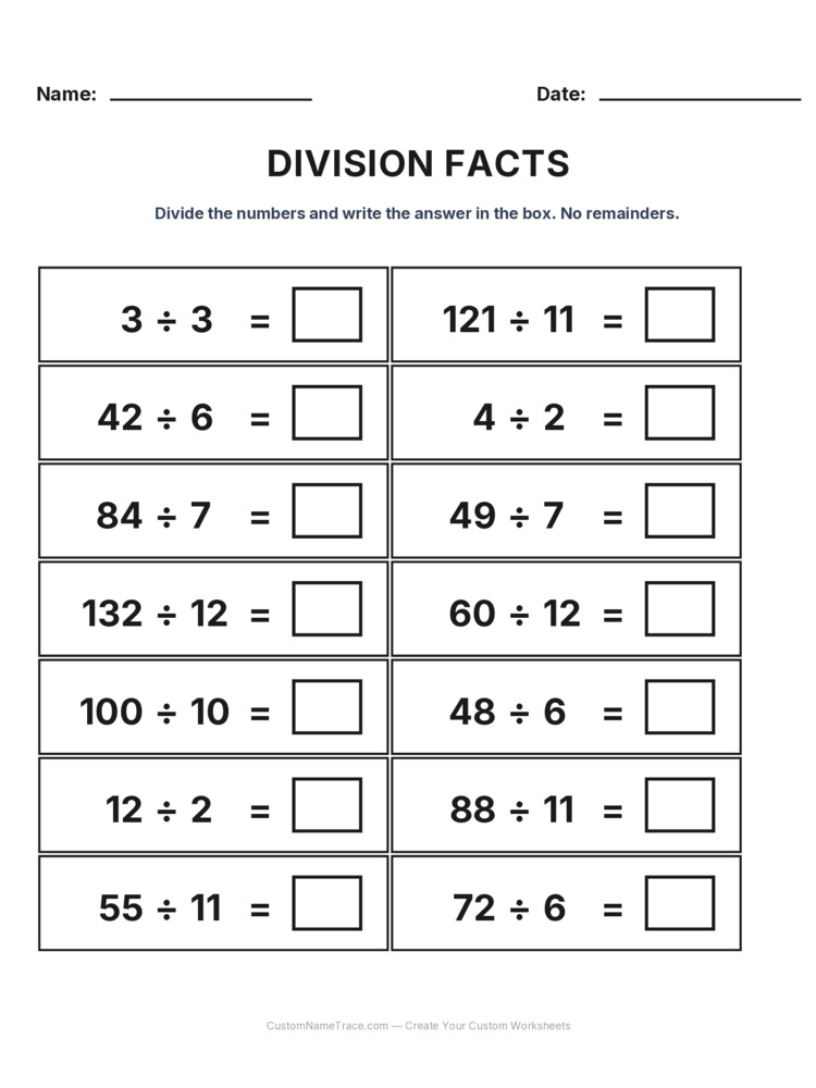 Grade 3 Division Basic Facts worksheet 13 for kids