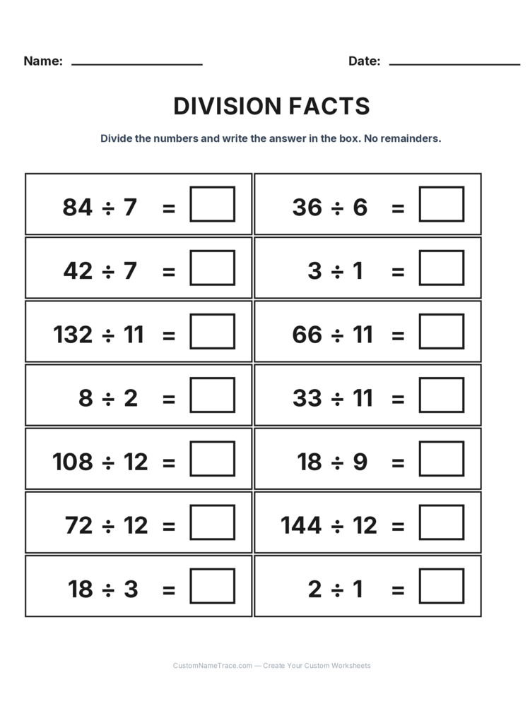 Grade 3 Division Basic Facts worksheet 15 for kids