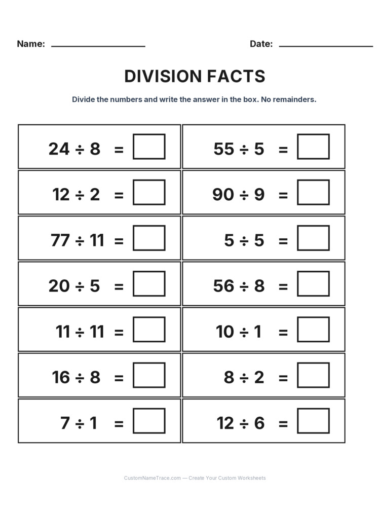Grade 3 Division Basic Facts worksheet 16 for kids