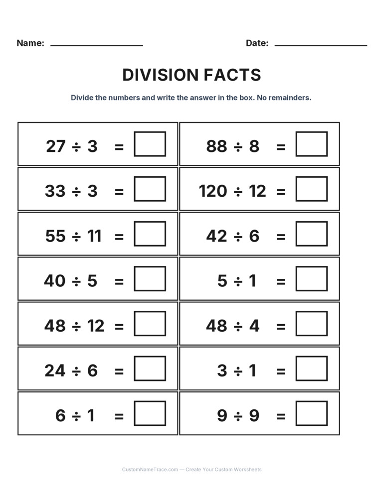 Grade 3 Division Basic Facts worksheet 24 for kids