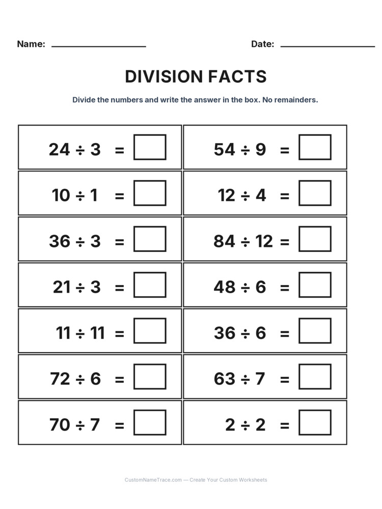 Grade 3 Division Basic Facts worksheet 28 for kids