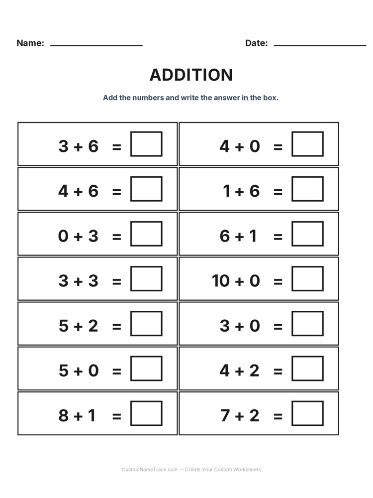 Kindergarten Addition Within 10 worksheet 2 for kids