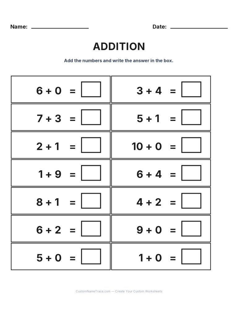Kindergarten Addition Within 10 worksheet 4 for kids