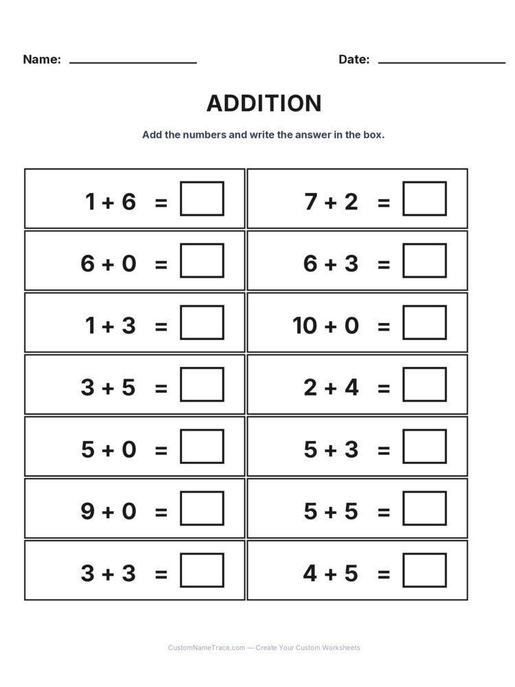 Kindergarten Addition Within 10 worksheet 5 for kids
