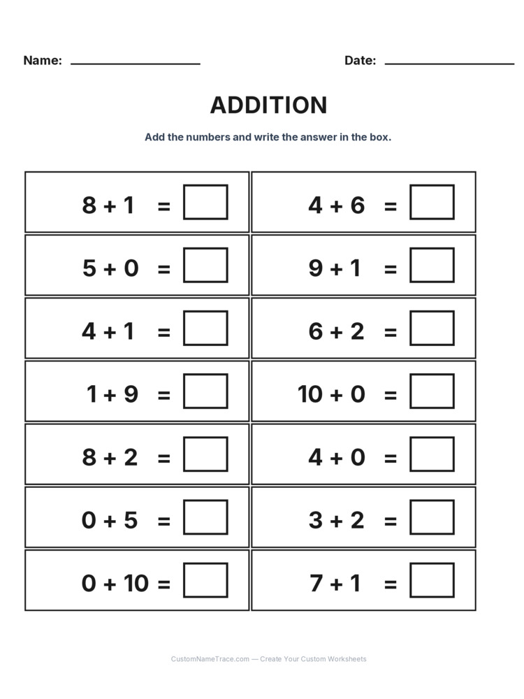 Kindergarten Addition Within 10 worksheet 6 for kids