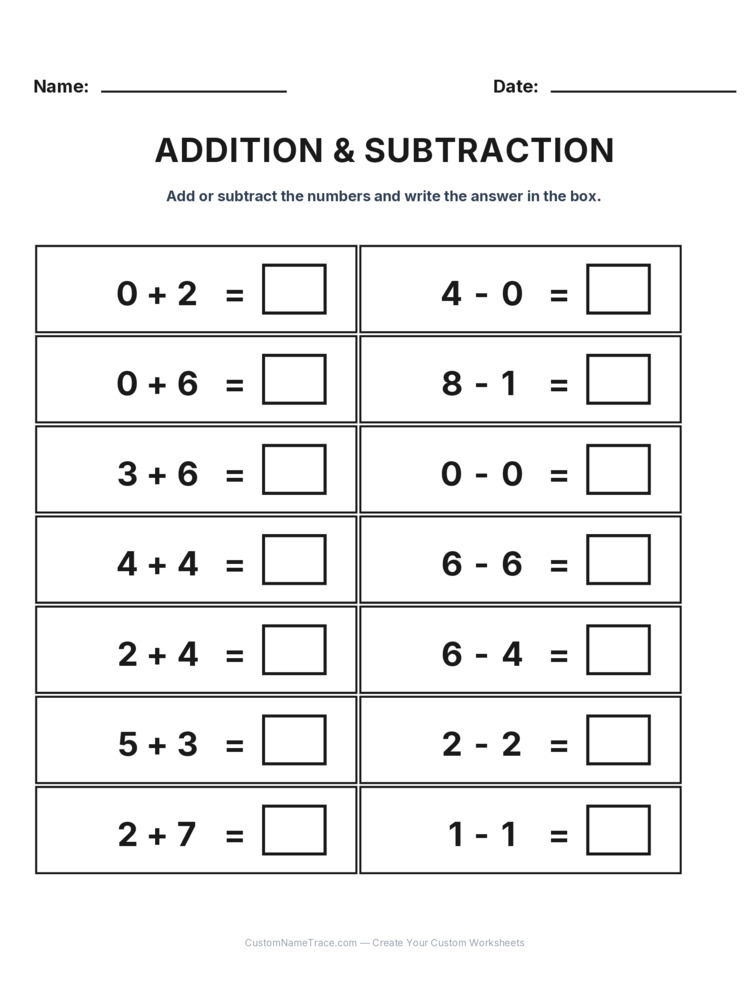 Kindergarten Addition & Subtraction Mixed Review worksheet 13 for kids