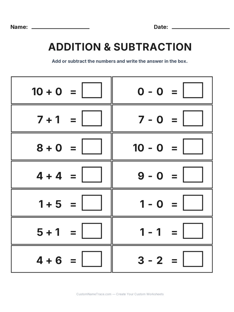 Kindergarten Addition & Subtraction Mixed Review worksheet 14 for kids