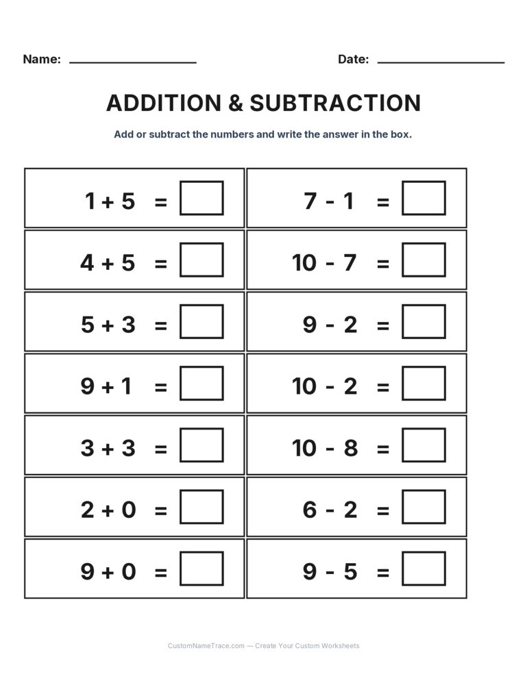 Kindergarten Addition & Subtraction Mixed Review worksheet 15 for kids