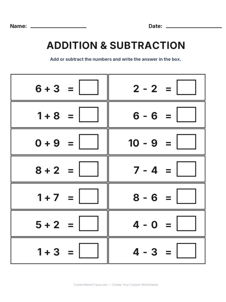 Kindergarten Addition & Subtraction Mixed Review worksheet 17 for kids