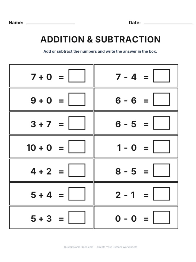 Kindergarten Addition & Subtraction Mixed Review worksheet 19 for kids