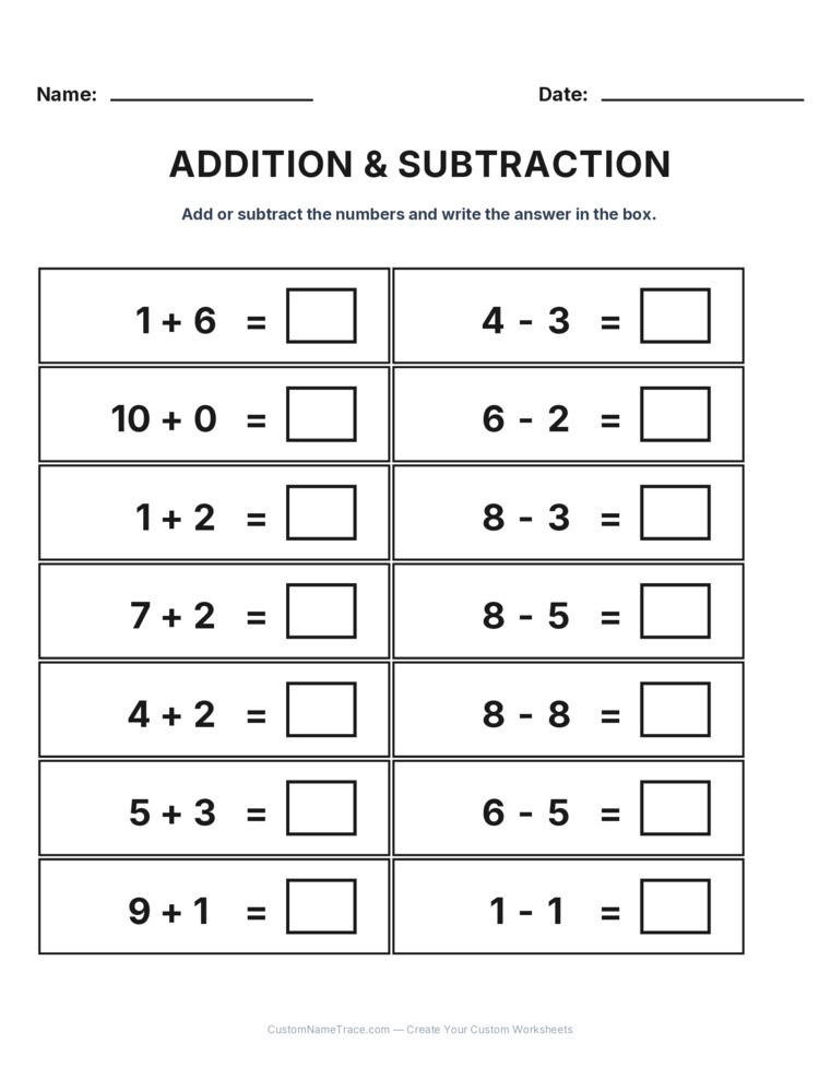 Kindergarten Addition & Subtraction Mixed Review worksheet 20 for kids
