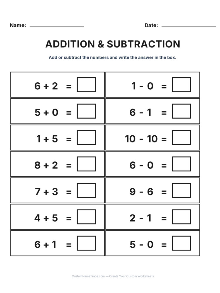 Kindergarten Addition & Subtraction Mixed Review worksheet 21 for kids
