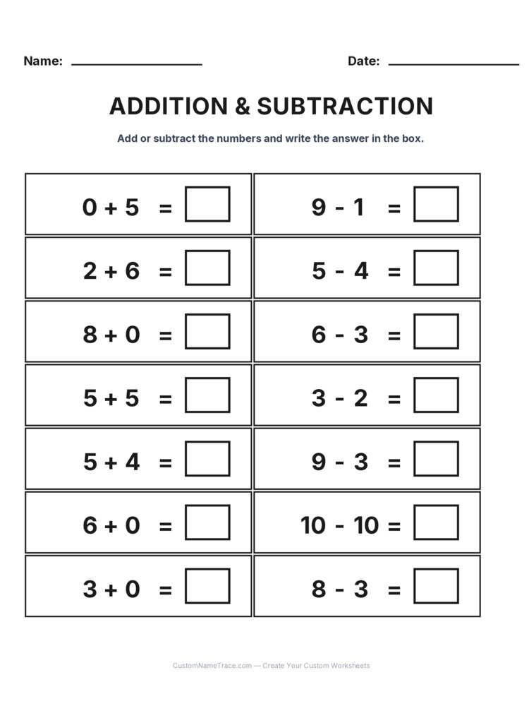 Kindergarten Addition & Subtraction Mixed Review worksheet 22 for kids