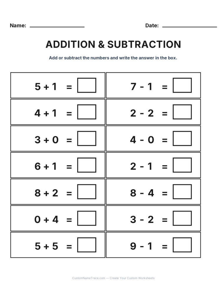 Kindergarten Addition & Subtraction Mixed Review worksheet 23 for kids