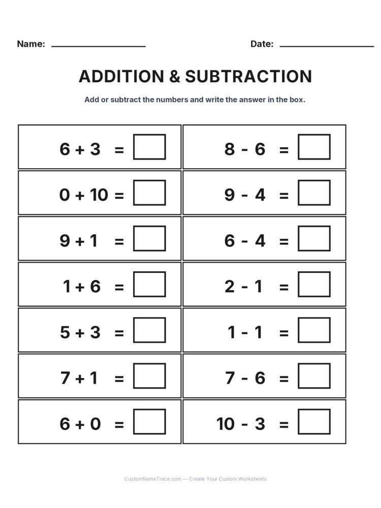 Kindergarten Addition & Subtraction Mixed Review worksheet 24 for kids