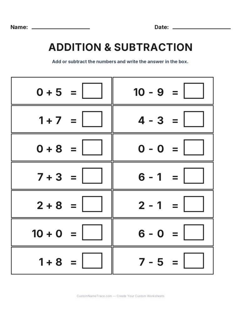Kindergarten Addition & Subtraction Mixed Review worksheet 25 for kids