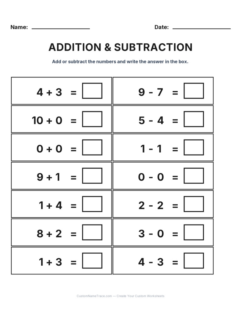 Kindergarten Addition & Subtraction Mixed Review worksheet 26 for kids