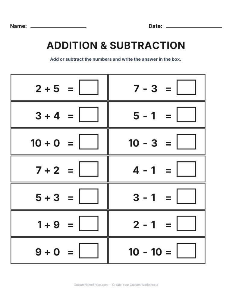 Kindergarten Addition & Subtraction Mixed Review worksheet 27 for kids