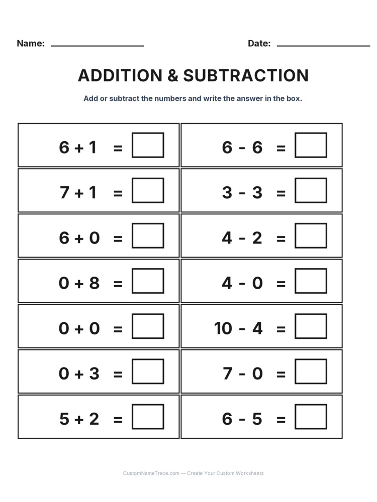 Kindergarten Addition & Subtraction Mixed Review worksheet 28 for kids
