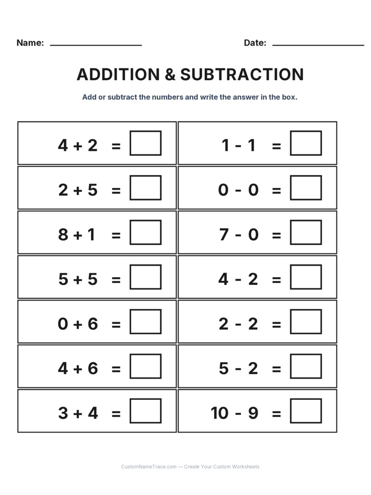 Kindergarten Addition & Subtraction Mixed Review worksheet 29 for kids