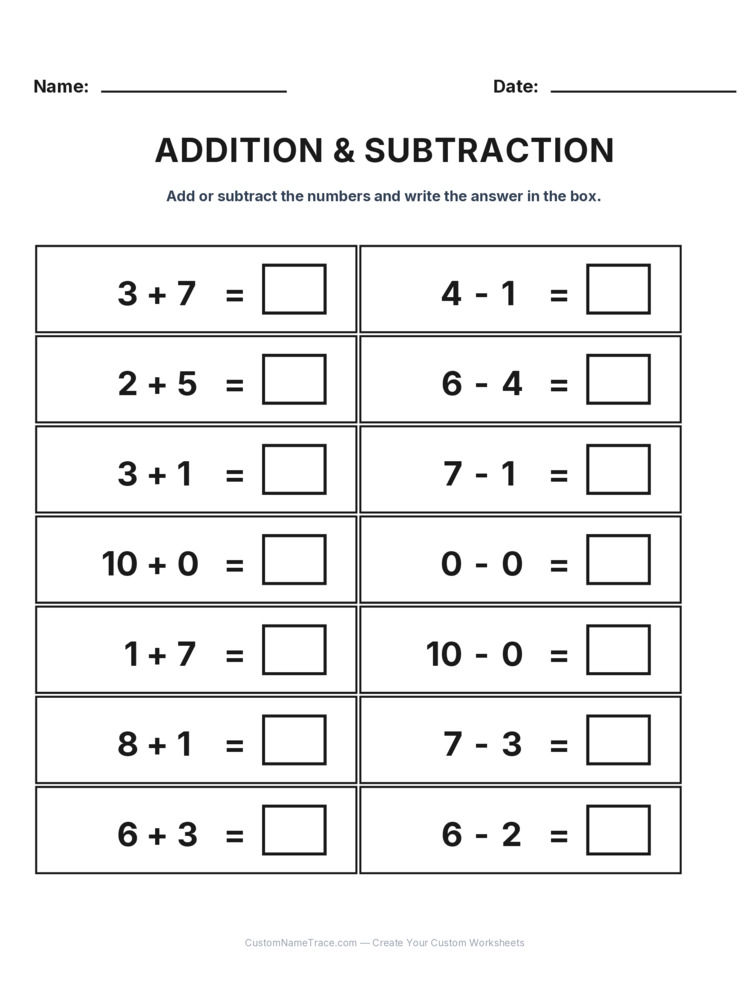 Kindergarten Addition & Subtraction Mixed Review worksheet 30 for kids