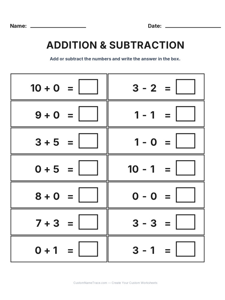 Kindergarten Addition & Subtraction Mixed Review worksheet 8 for kids