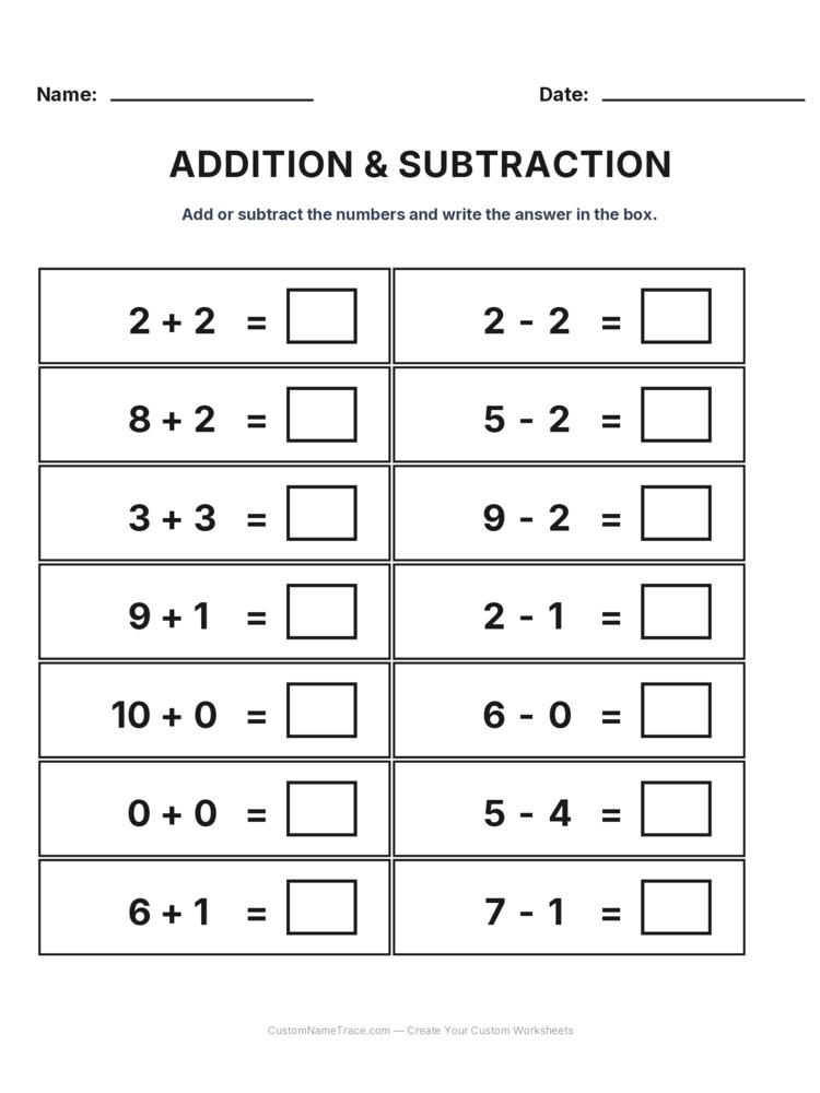 Kindergarten Addition & Subtraction Mixed Review worksheet 9 for kids
