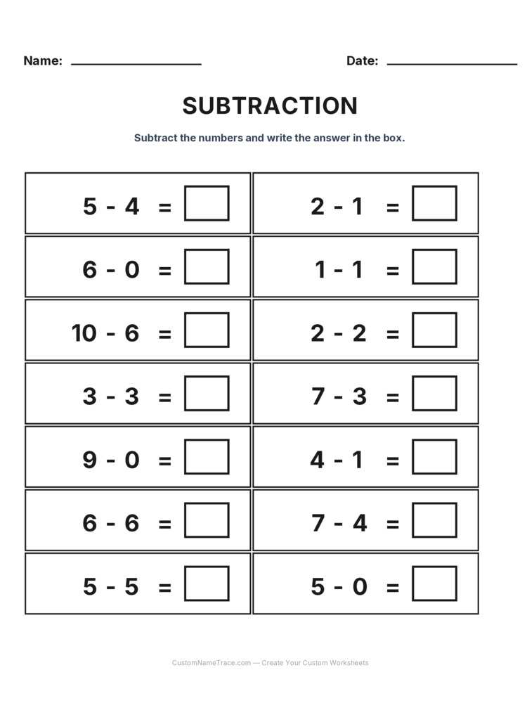 Kindergarten Subtraction Within 10 worksheet 12 for kids