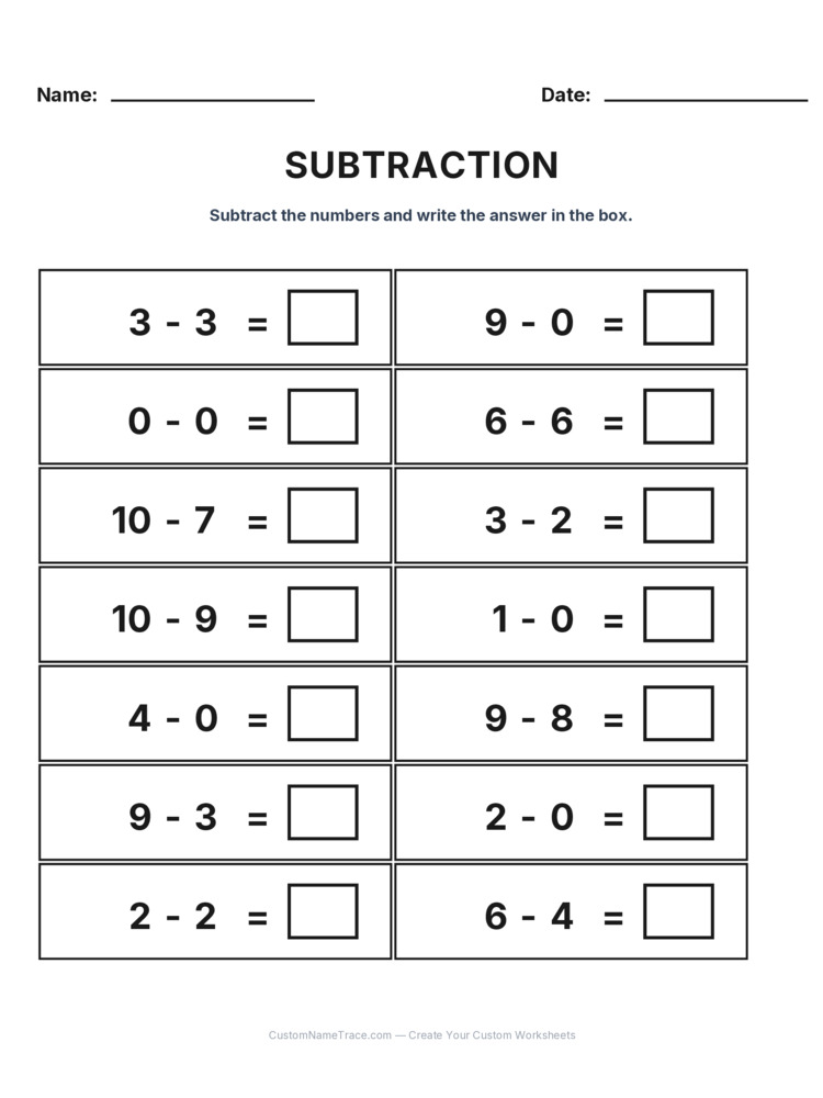 Kindergarten Subtraction Within 10 worksheet 13 for kids