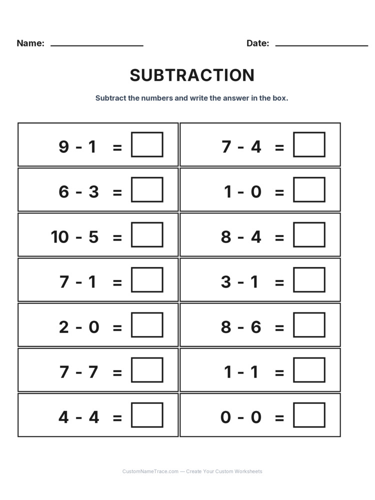 Kindergarten Subtraction Within 10 worksheet 14 for kids