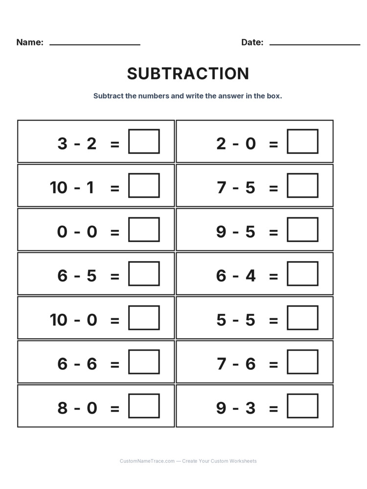 Kindergarten Subtraction Within 10 worksheet 15 for kids