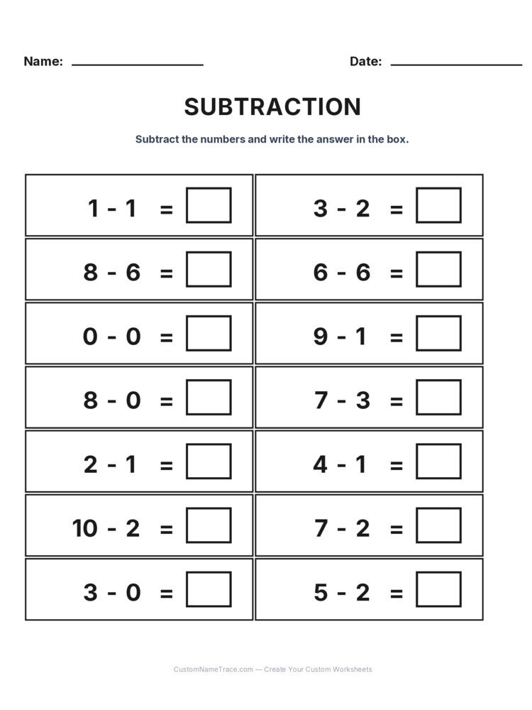 Kindergarten Subtraction Within 10 worksheet 16 for kids
