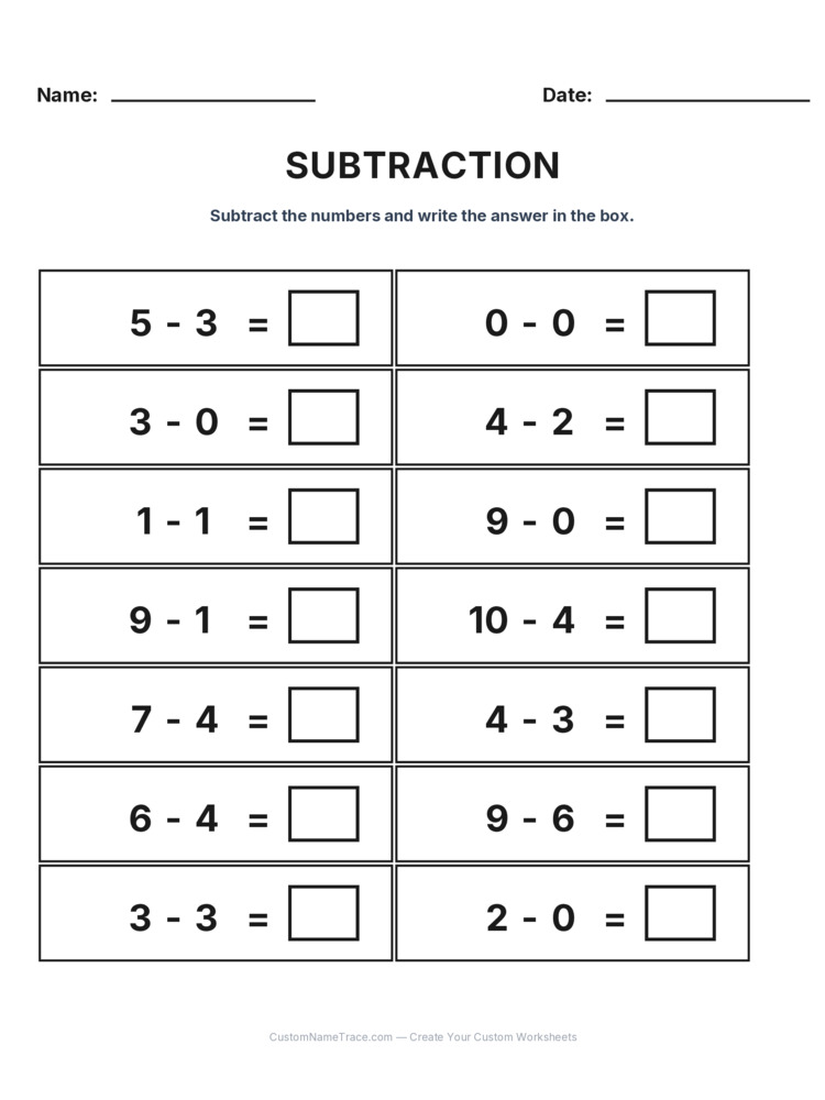 Kindergarten Subtraction Within 10 worksheet 17 for kids