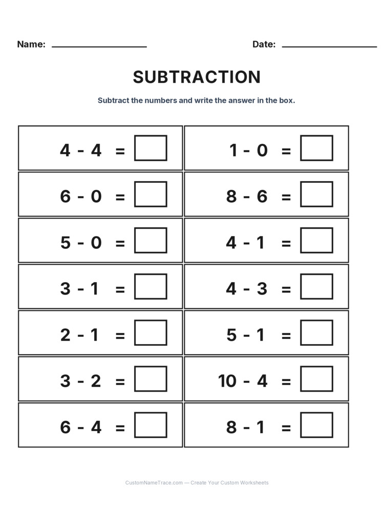 Kindergarten Subtraction Within 10 worksheet 18 for kids