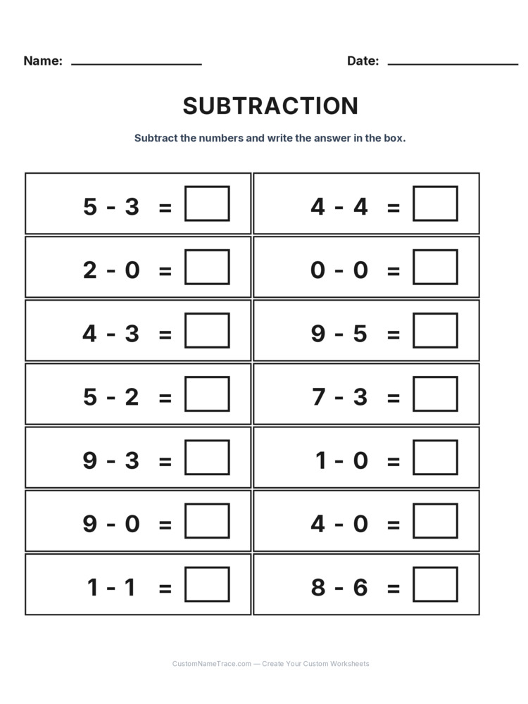 Kindergarten Subtraction Within 10 worksheet 19 for kids