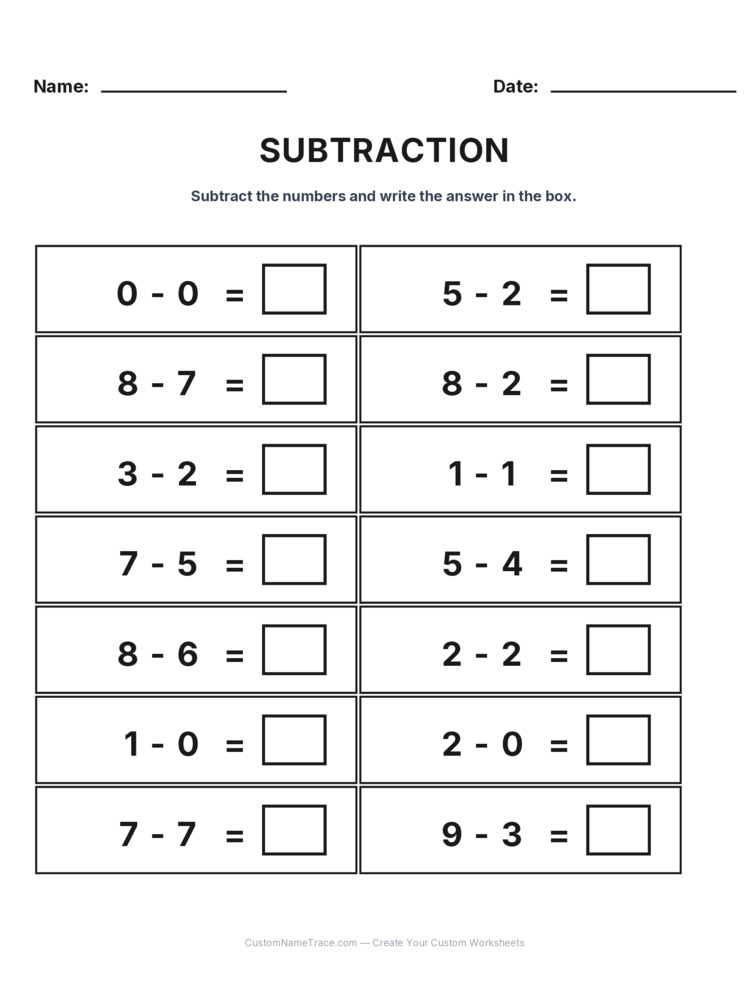 Kindergarten Subtraction Within 10 worksheet 20 for kids