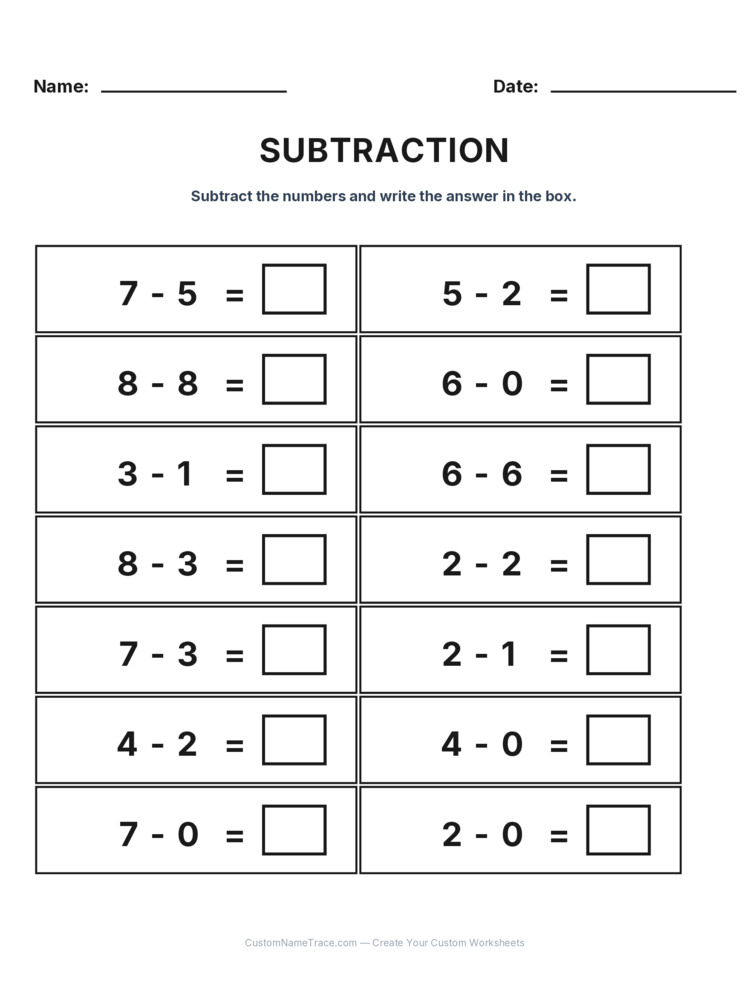 Kindergarten Subtraction Within 10 worksheet 21 for kids