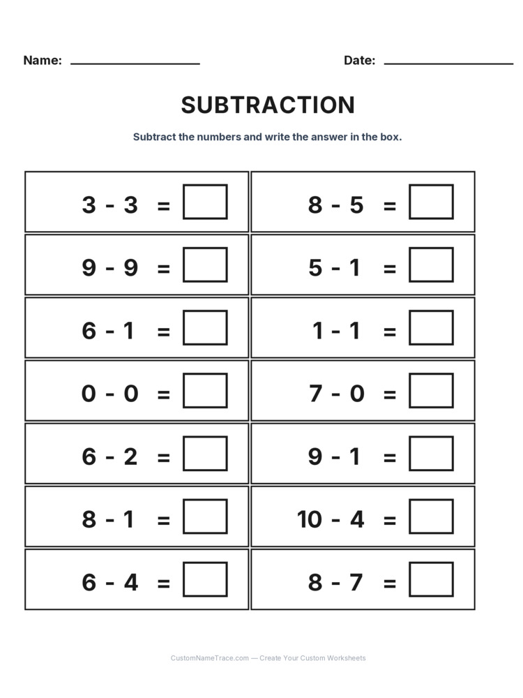 Kindergarten Subtraction Within 10 worksheet 22 for kids
