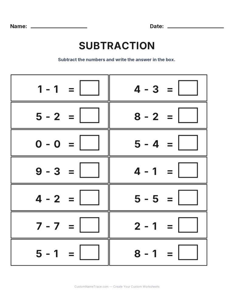 Kindergarten Subtraction Within 10 worksheet 24 for kids