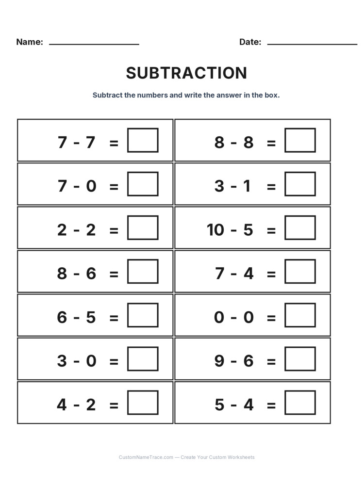 Kindergarten Subtraction Within 10 worksheet 25 for kids