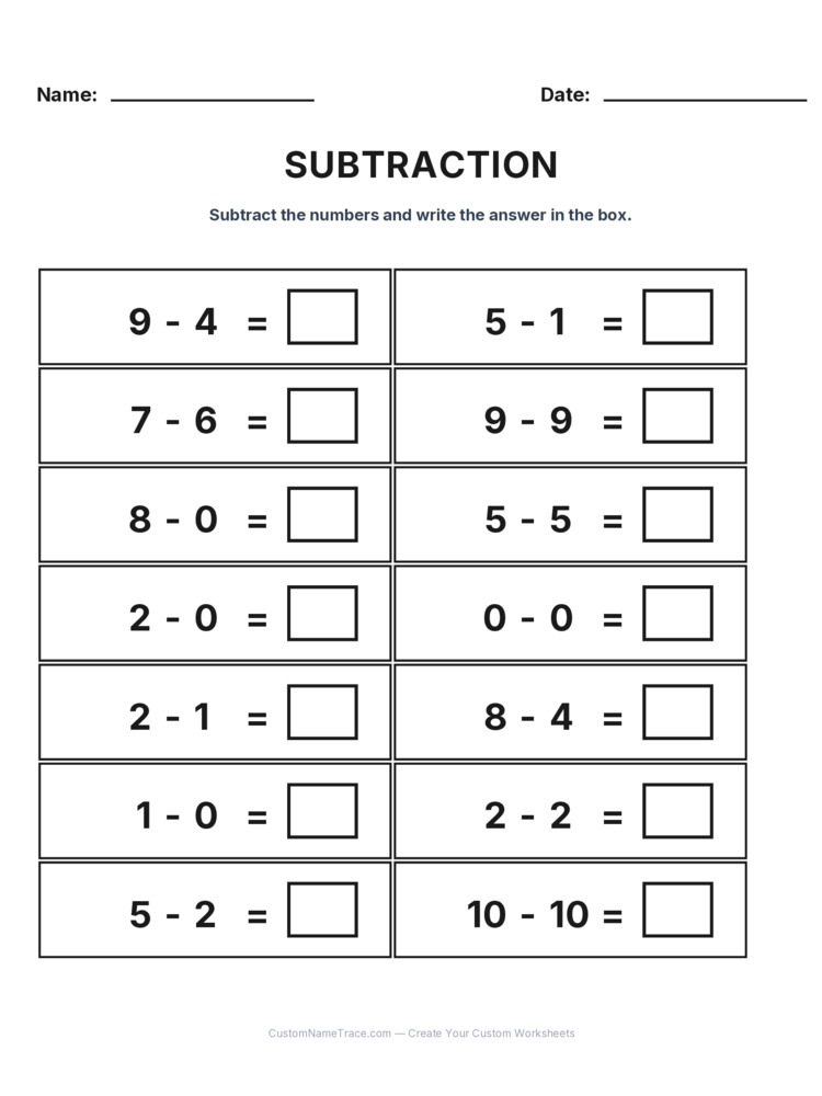 Kindergarten Subtraction Within 10 worksheet 26 for kids