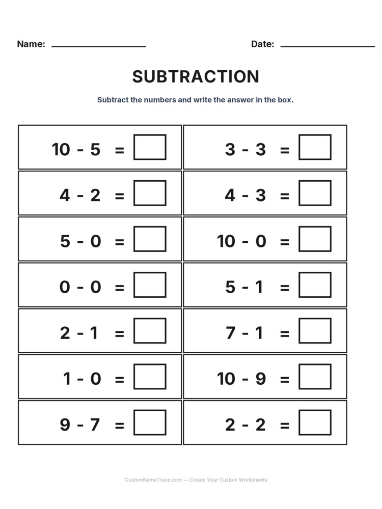 Kindergarten Subtraction Within 10 worksheet 27 for kids