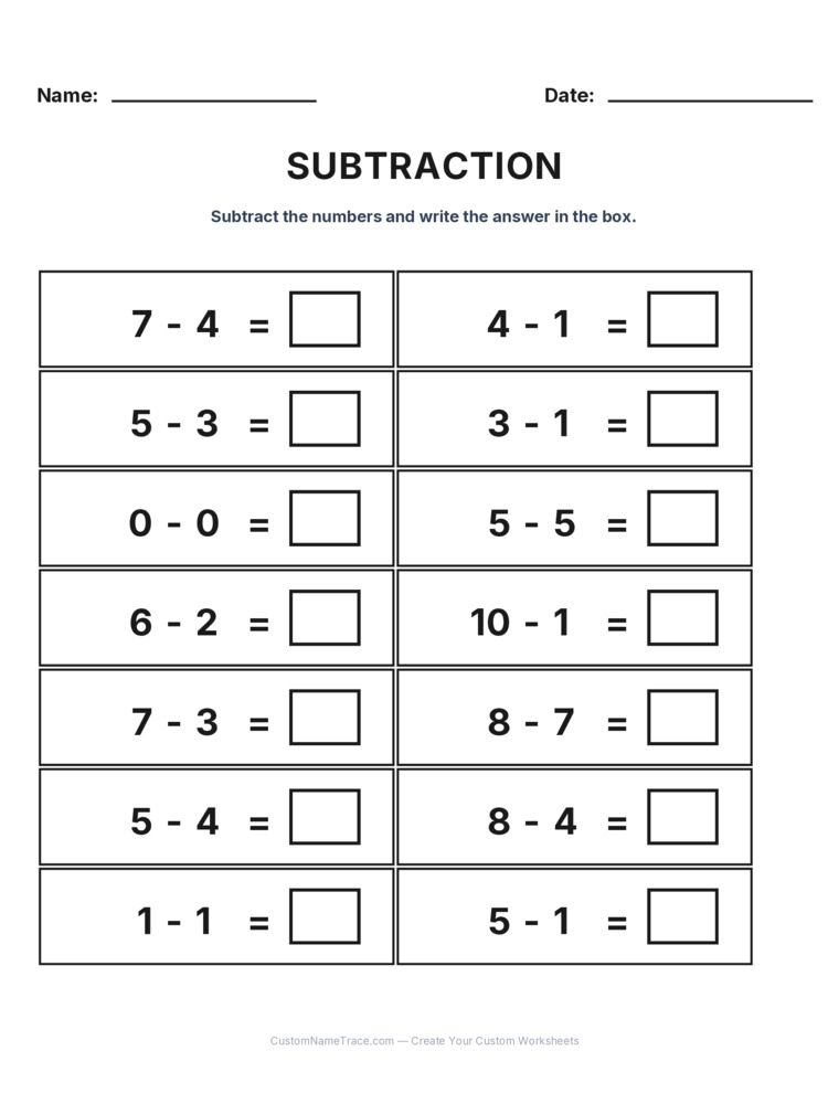 Kindergarten Subtraction Within 10 worksheet 28 for kids