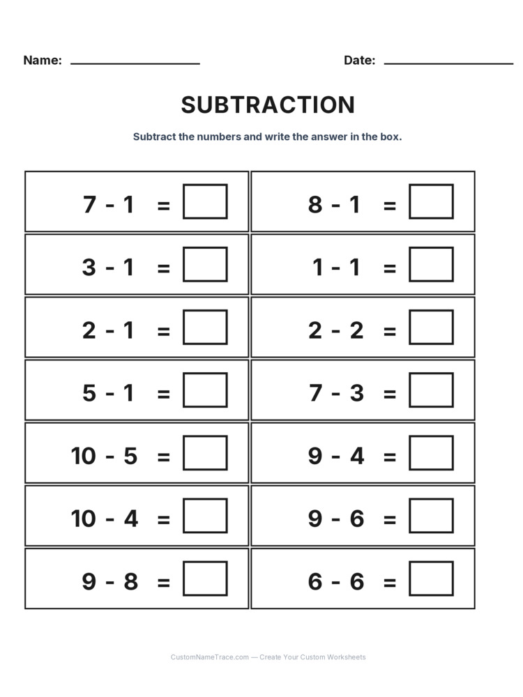 Kindergarten Subtraction Within 10 worksheet 29 for kids