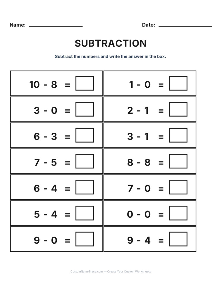 Kindergarten Subtraction Within 10 worksheet 3 for kids
