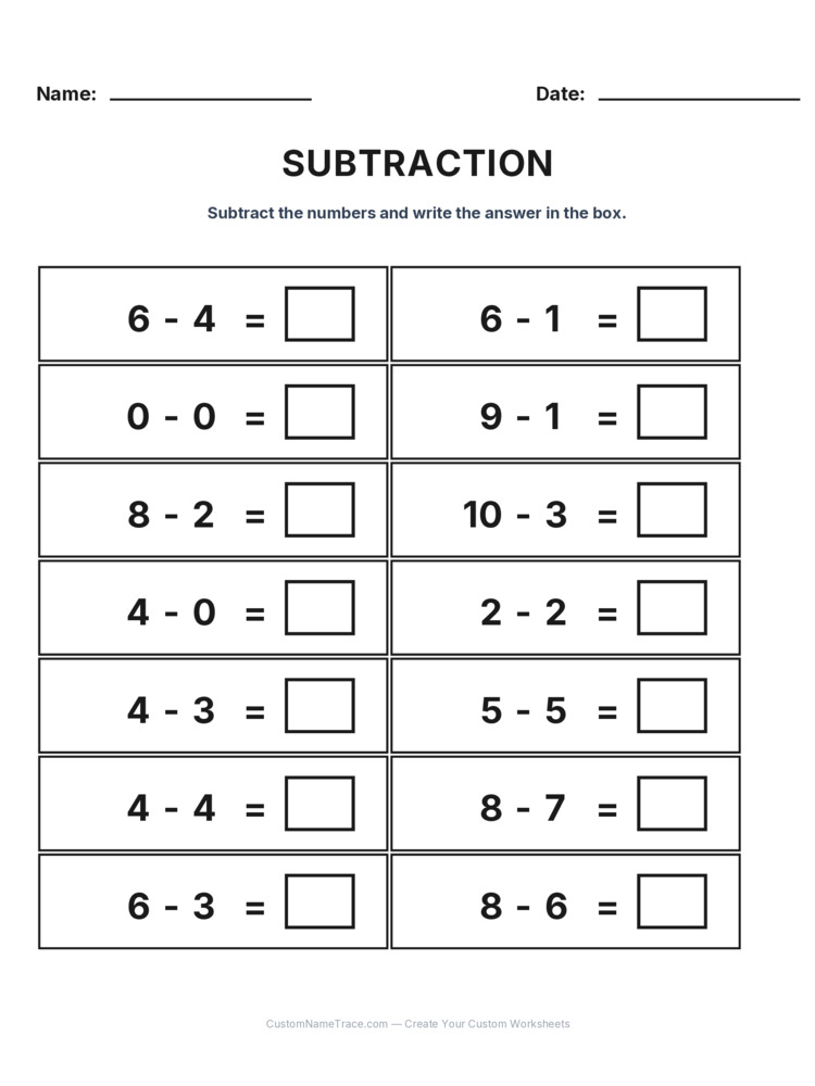 Kindergarten Subtraction Within 10 worksheet 30 for kids
