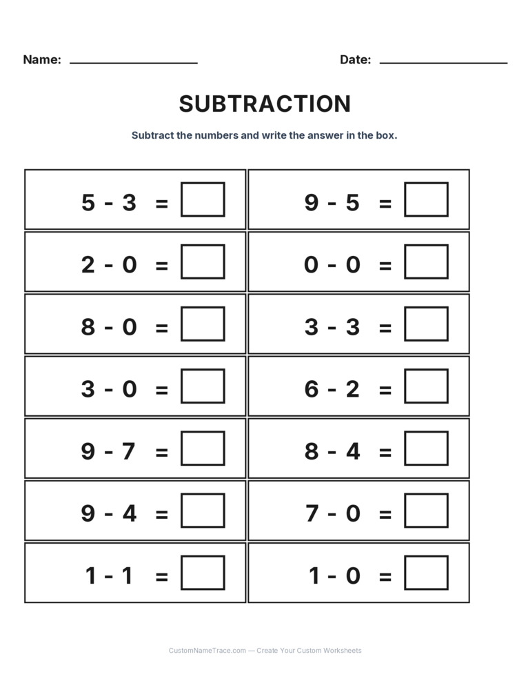 Kindergarten Subtraction Within 10 worksheet 6 for kids