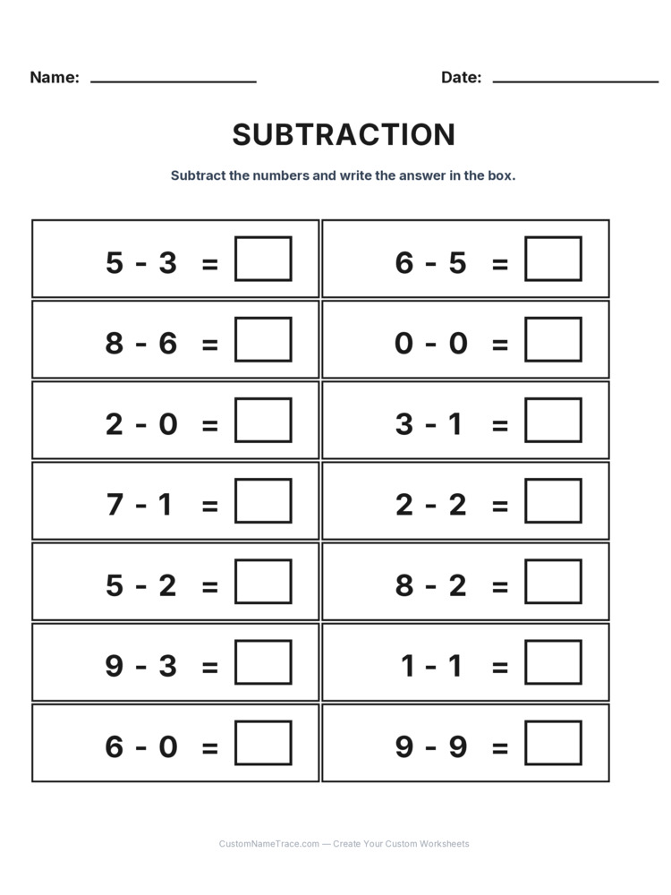 Kindergarten Subtraction Within 10 worksheet 7 for kids