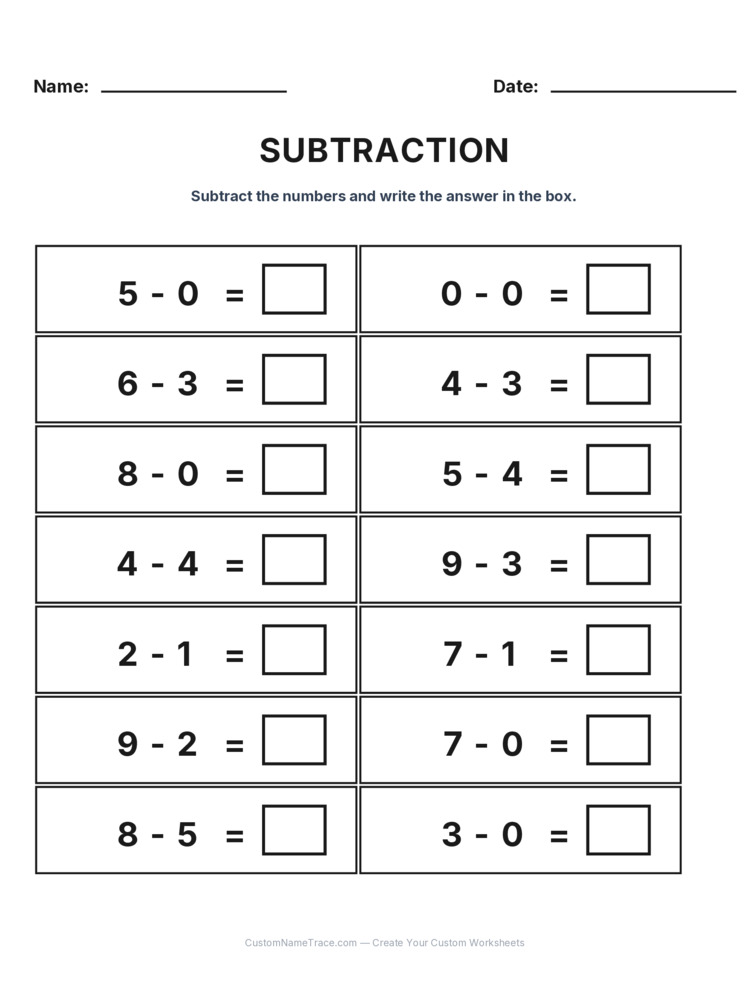 Kindergarten Subtraction Within 10 worksheet 8 for kids